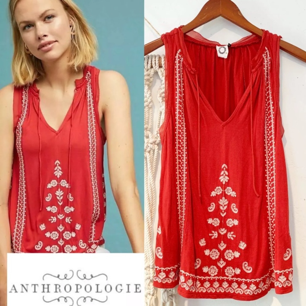 Akemi + Kin Anthropologie Size S Sleeves Top Red - Picture 1 of 8